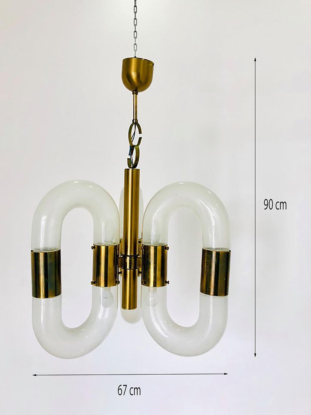 Vintage Brass and Murano Glass Chandelier, by Aldo Nason for Mazzega, 1970s In Good Condition In Roma, IT