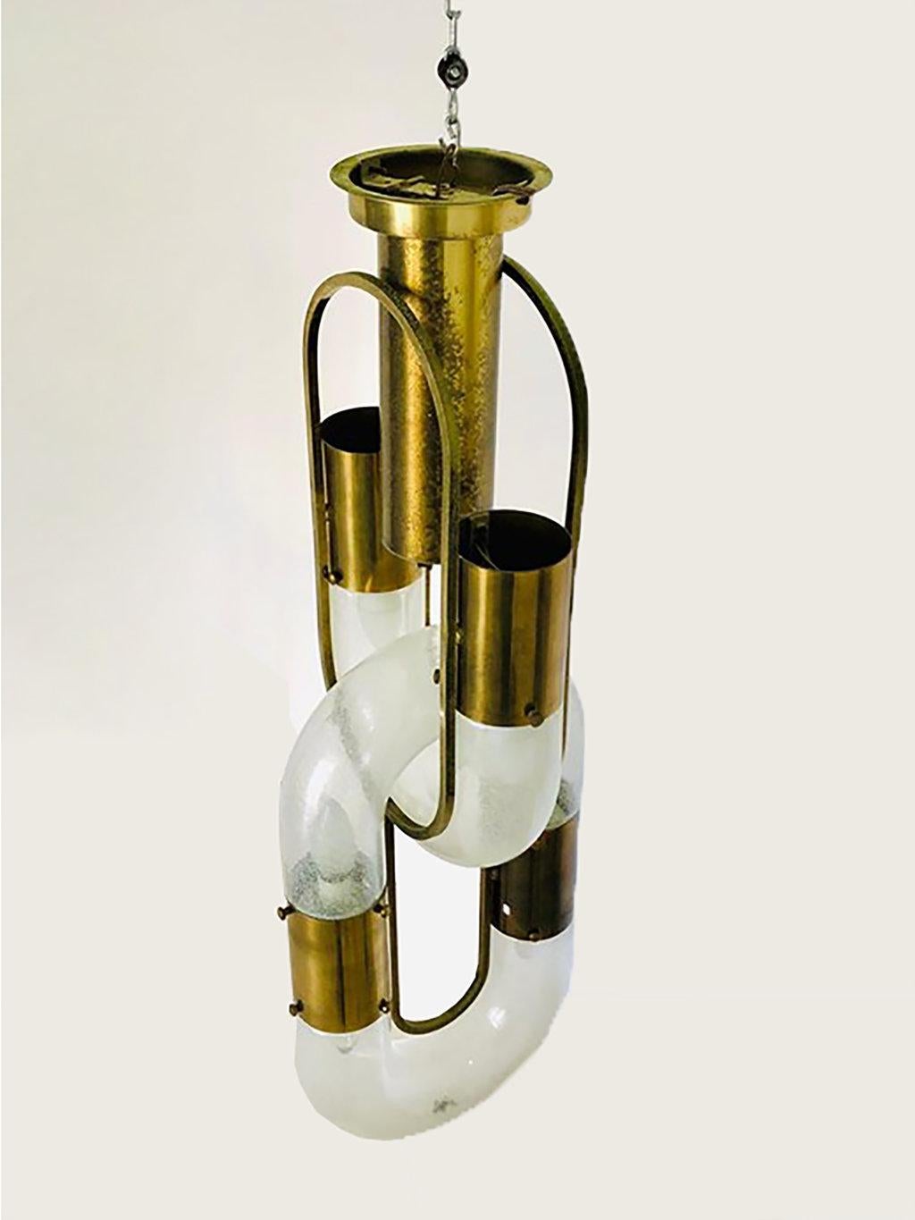 Late 20th Century Vintage Brass and Murano Glass Chandelier, by Aldo Nason for Mazzega, 1970s