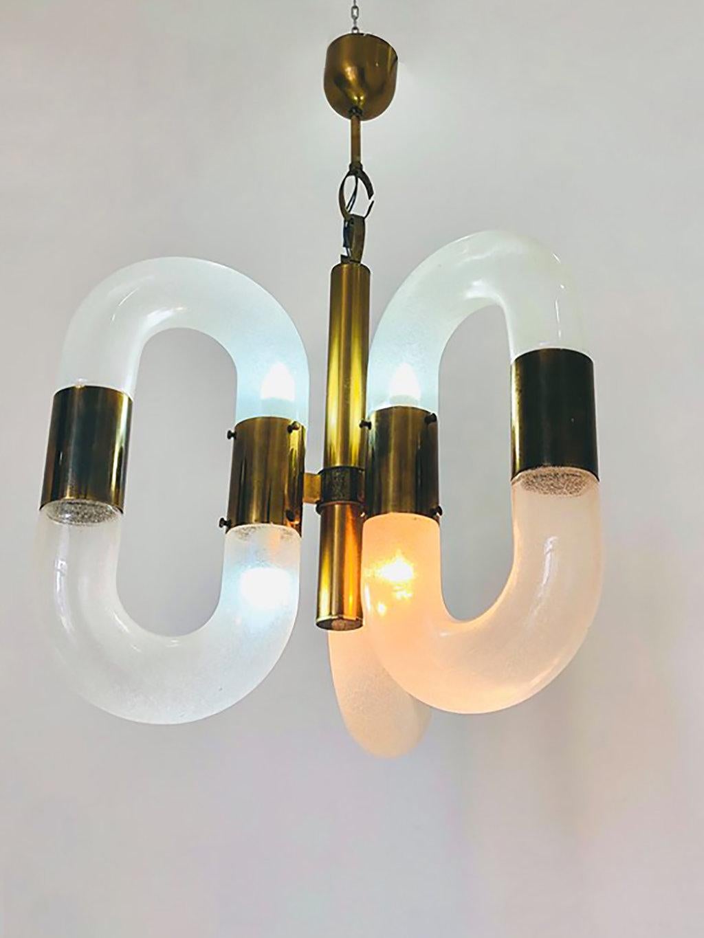 Vintage Brass and Murano Glass Chandelier, by Aldo Nason for Mazzega, 1970s 1