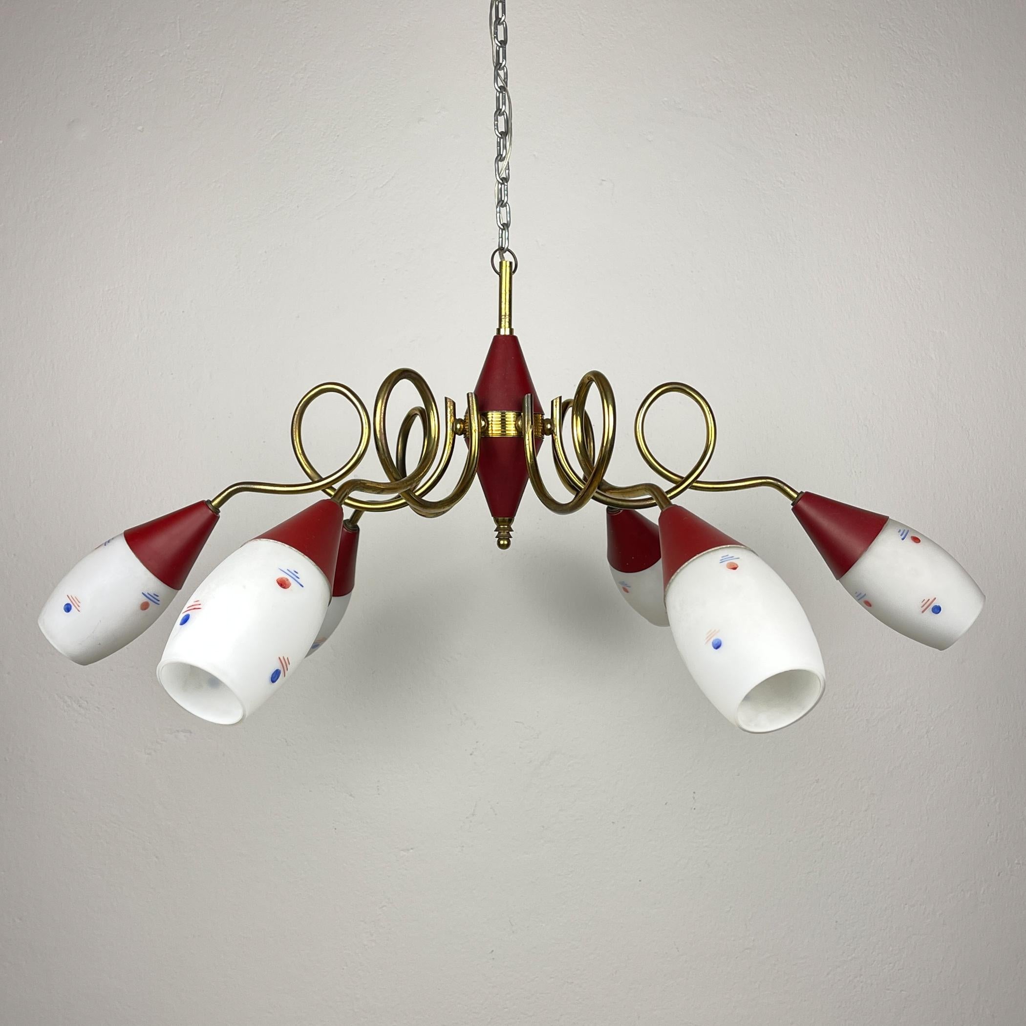 Vintage-Kronleuchter aus Messing und Murano-Glas von Stilnovo, Italien, 1960er Jahre (Moderne der Mitte des Jahrhunderts) im Angebot