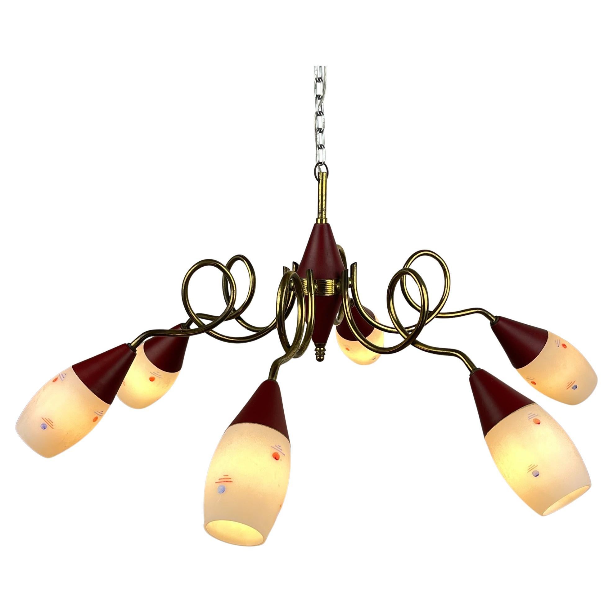 Lustre vintage en laiton et verre de Murano par Stilnovo, Italie, années 1960
