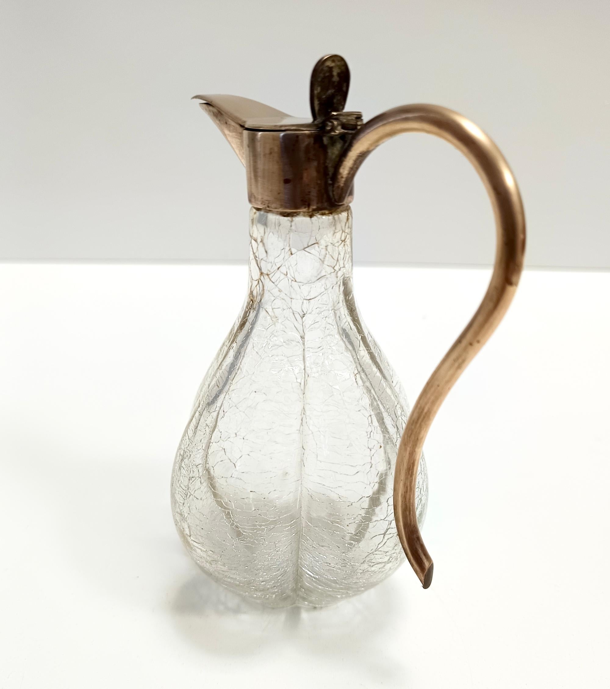 Early 20th Century Vintage Brass and Murano Glass Liqueur Decanter or Whiskey Noggin, Italy For Sale