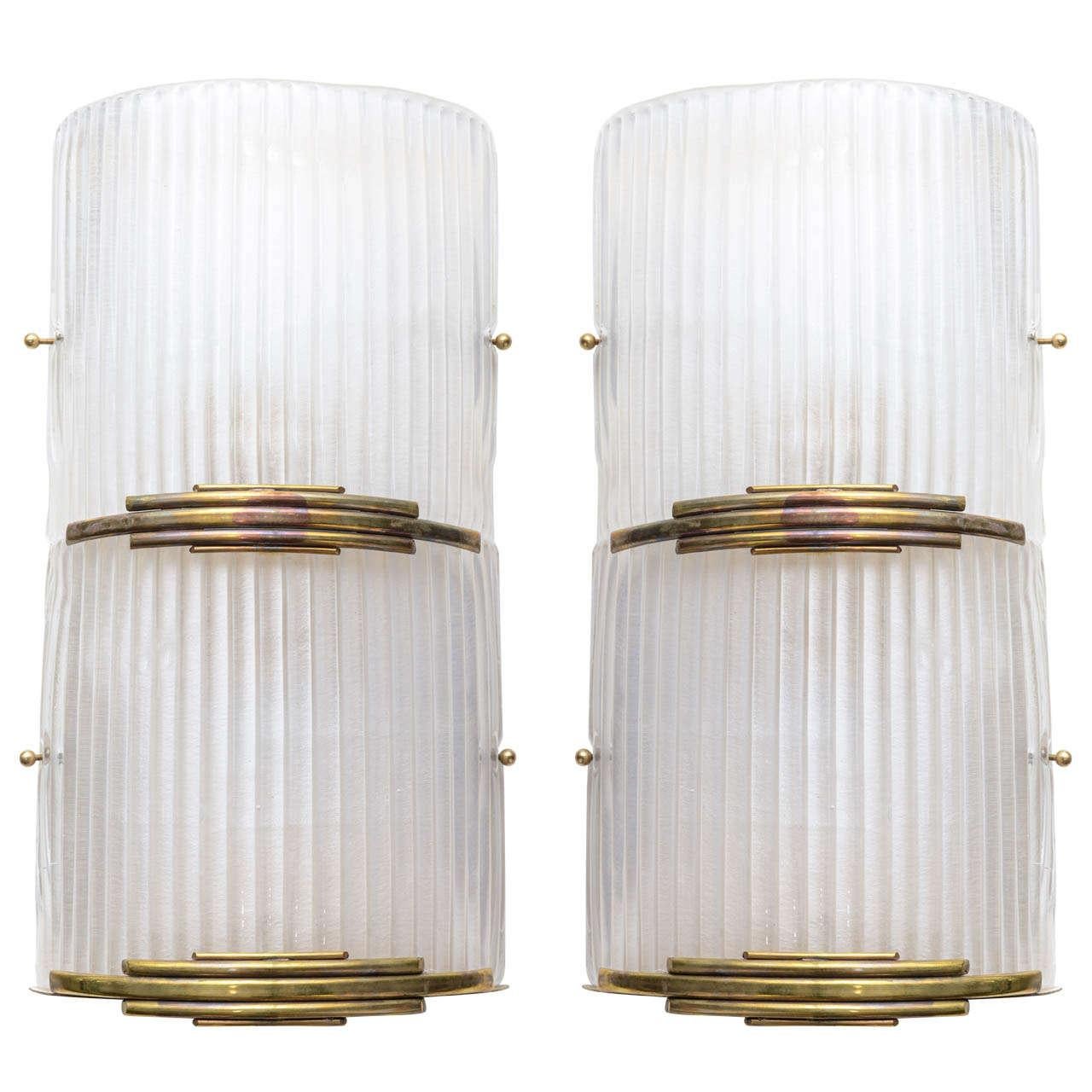 Vintage Brass and Murano Glass Sconces