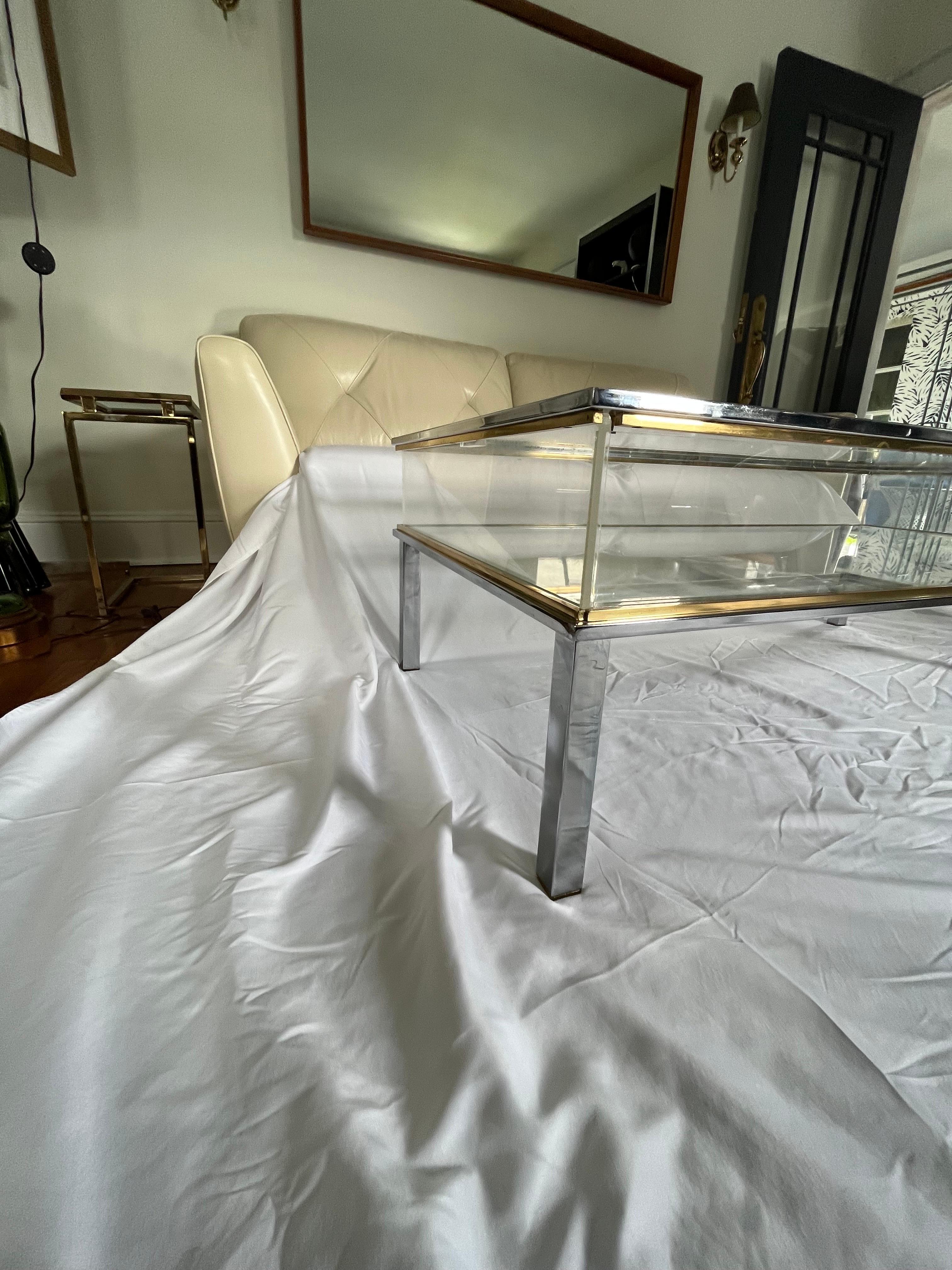 Unknown Vintage Vitrine Coffee Table Brass and Nickel Chrome