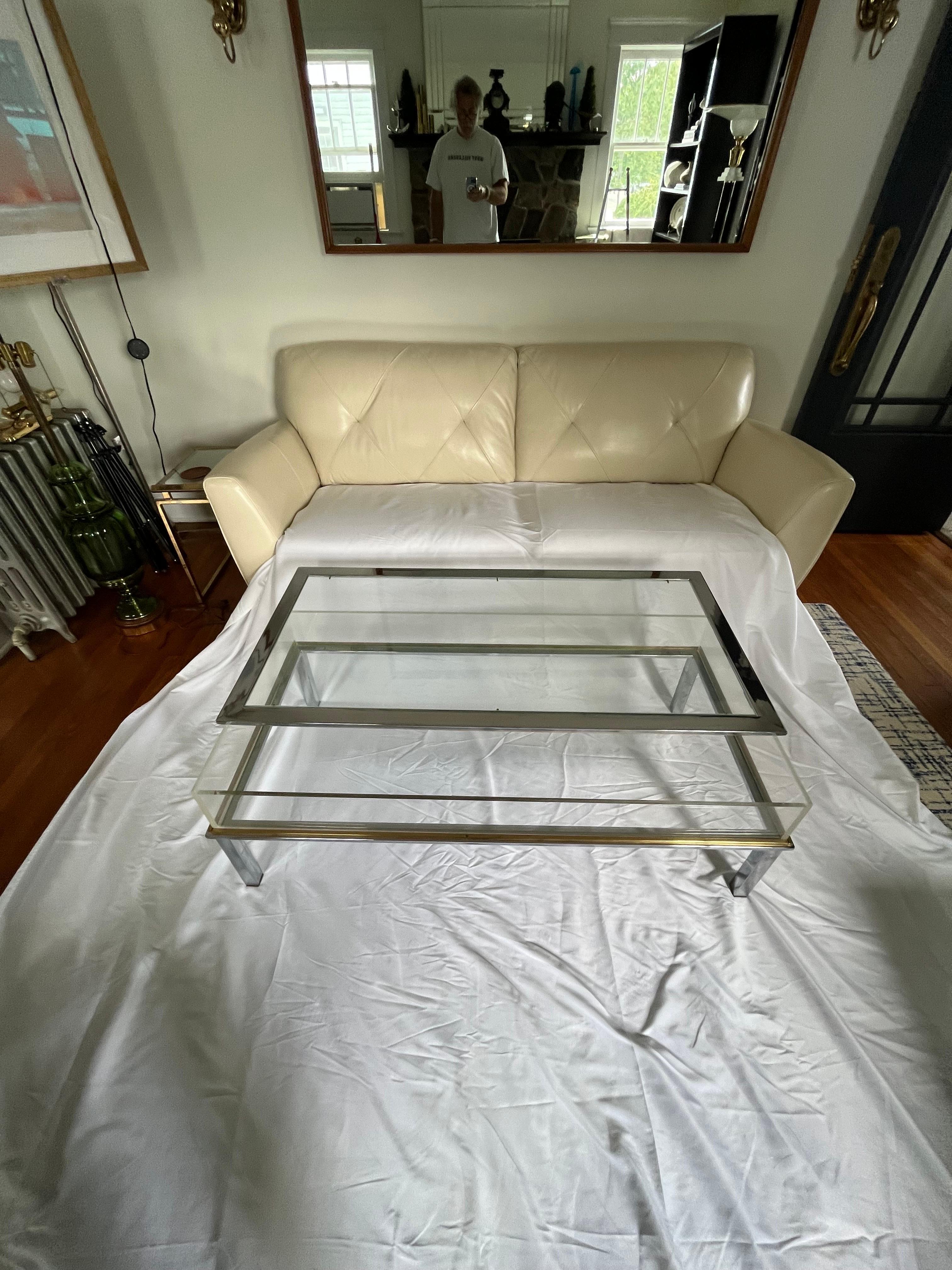 Vintage Vitrine Coffee Table Brass and Nickel Chrome In Good Condition In W Allenhurst, NJ