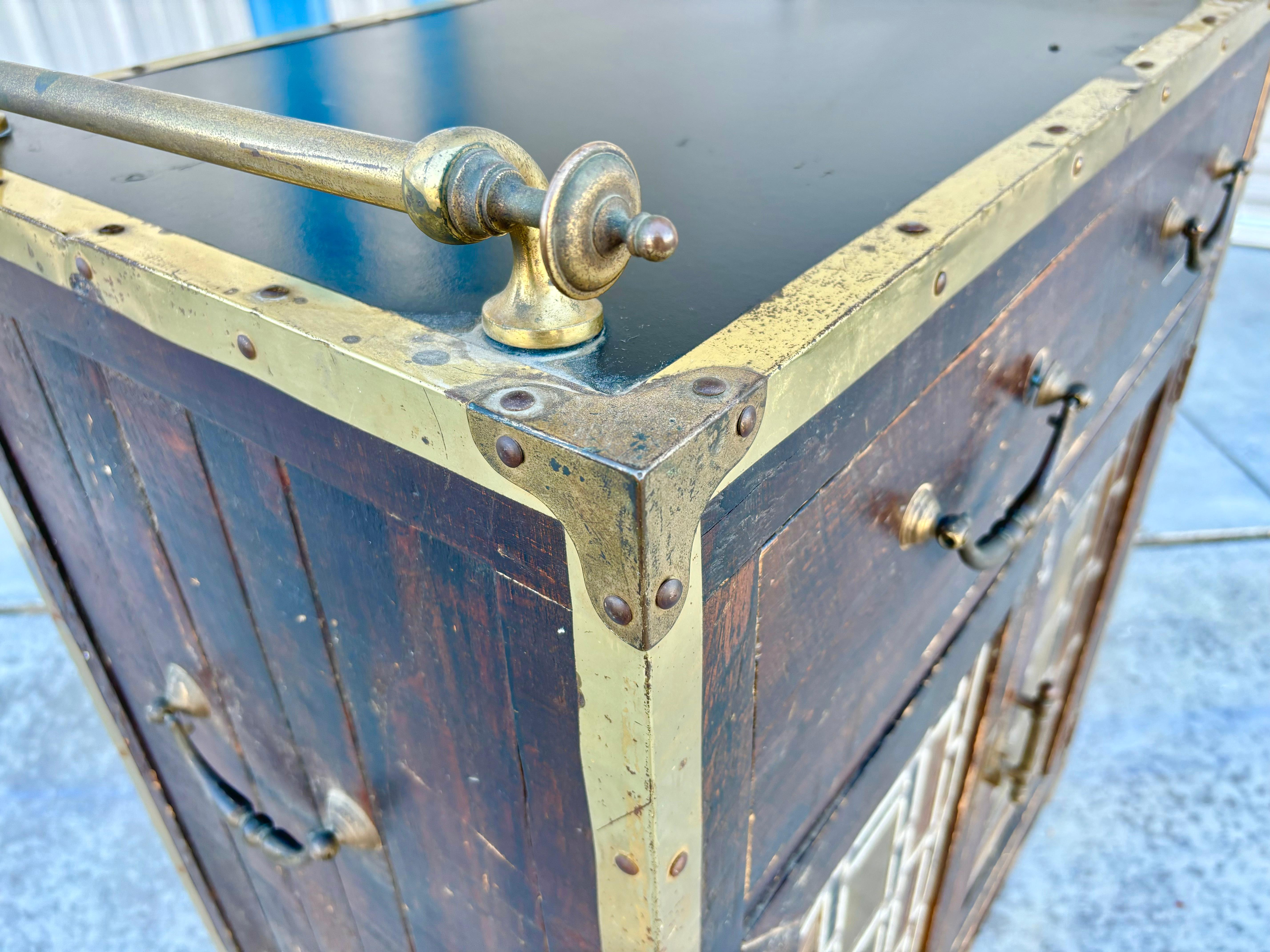 Mobile bar d'epoca in ottone e Oak, 1900 in vendita 5