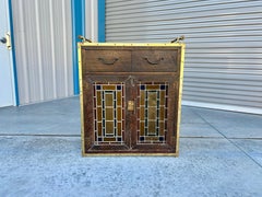Vintage Brass and Oak Bar Cabinet, 1900s