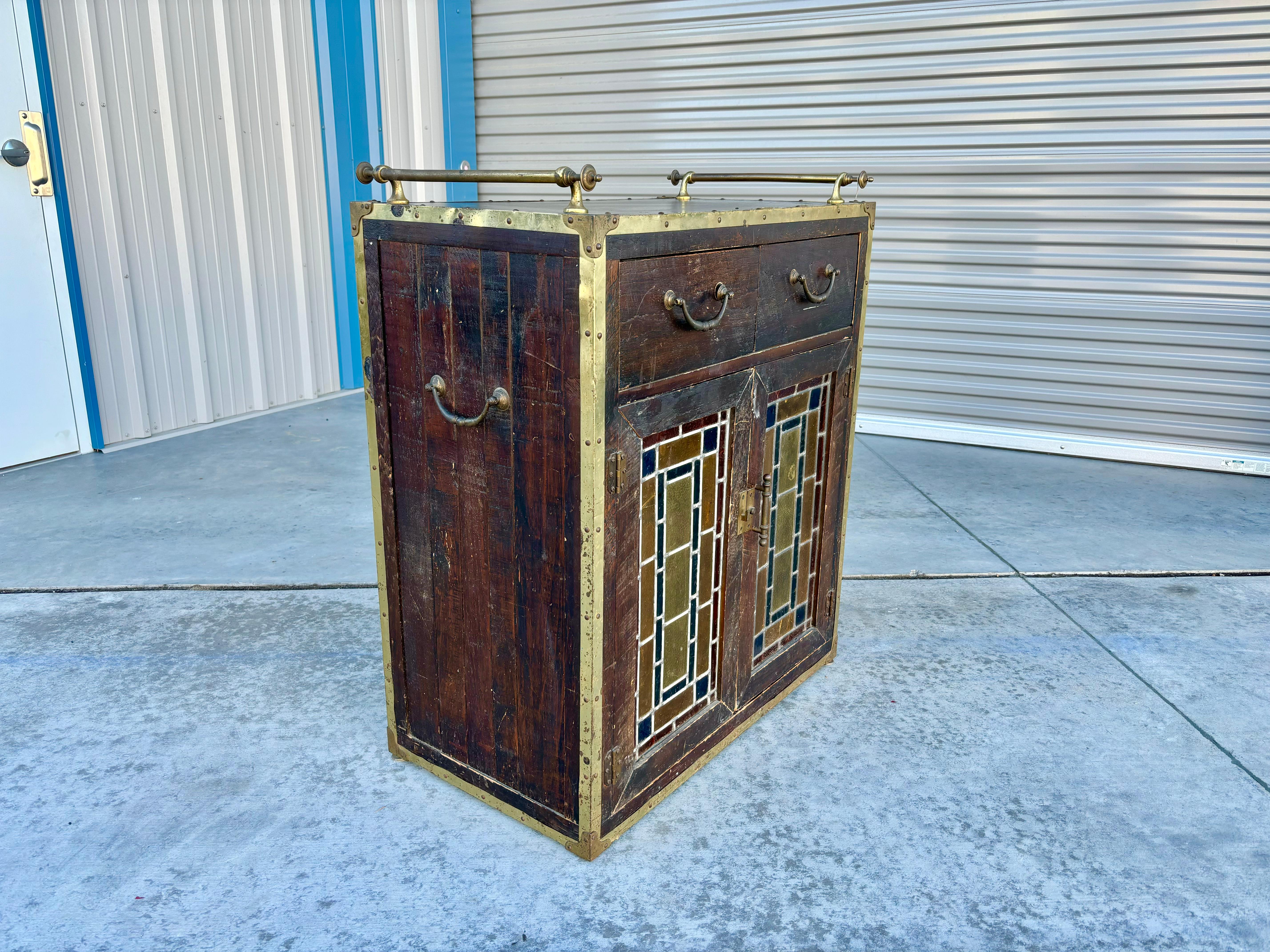 Ottone Mobile bar d'epoca in ottone e Oak, 1900 in vendita