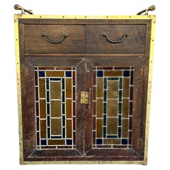 Vintage Brass and Oak Bar Cabinet, 1900s