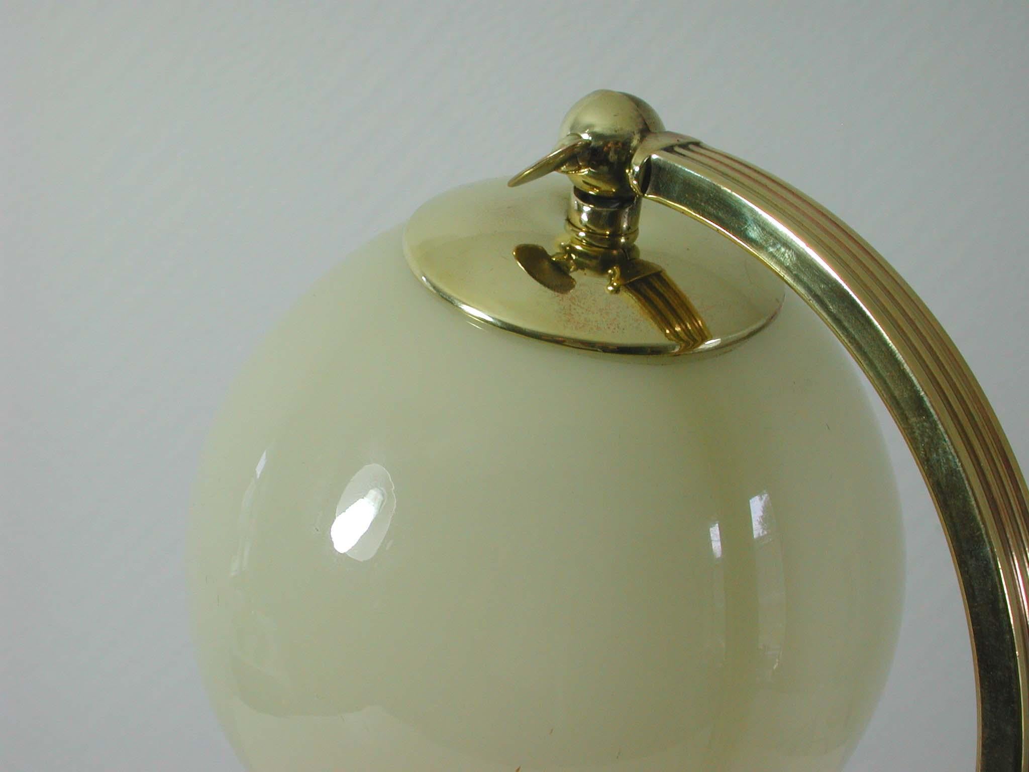Vintage Brass and Opal Glass Table or Bedside Lamp, Germany, 1930s 1