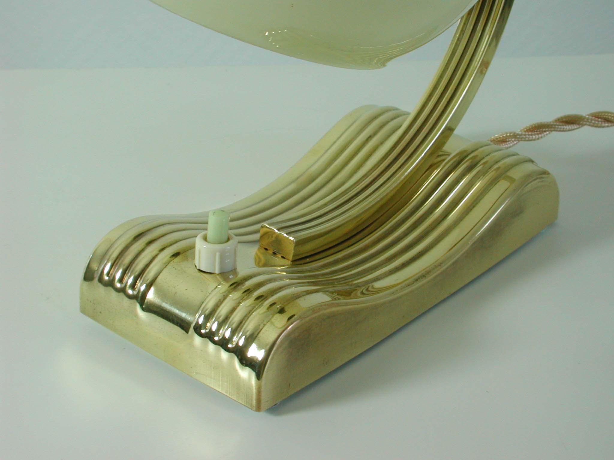 Vintage Brass and Opal Glass Table or Bedside Lamp, Germany, 1930s 2
