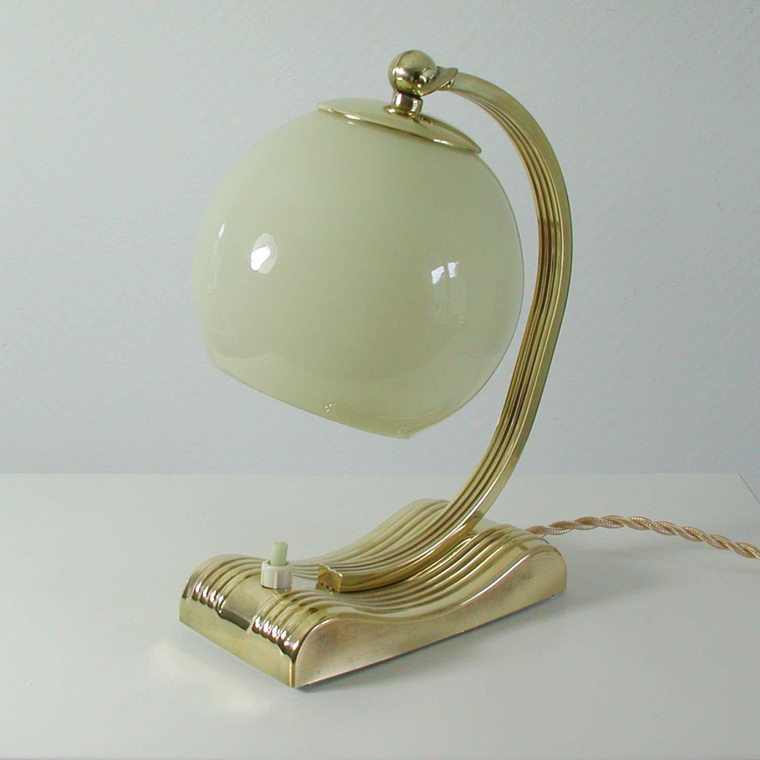 Vintage Brass and Opal Glass Table or Bedside Lamp, Germany, 1930s 3
