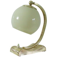 Vintage Brass and Opal Glass Table or Bedside Lamp, Germany, 1930s