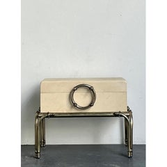 Vintage Brass and Parchment Box on Chrome Stand After Karl Springer