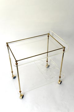 Vintage Brass and Plexiglass Trolley, 1970s