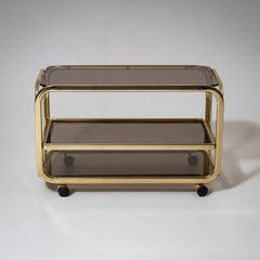 Vintage Brass and Smoked Glass Bar Cart, 1980s