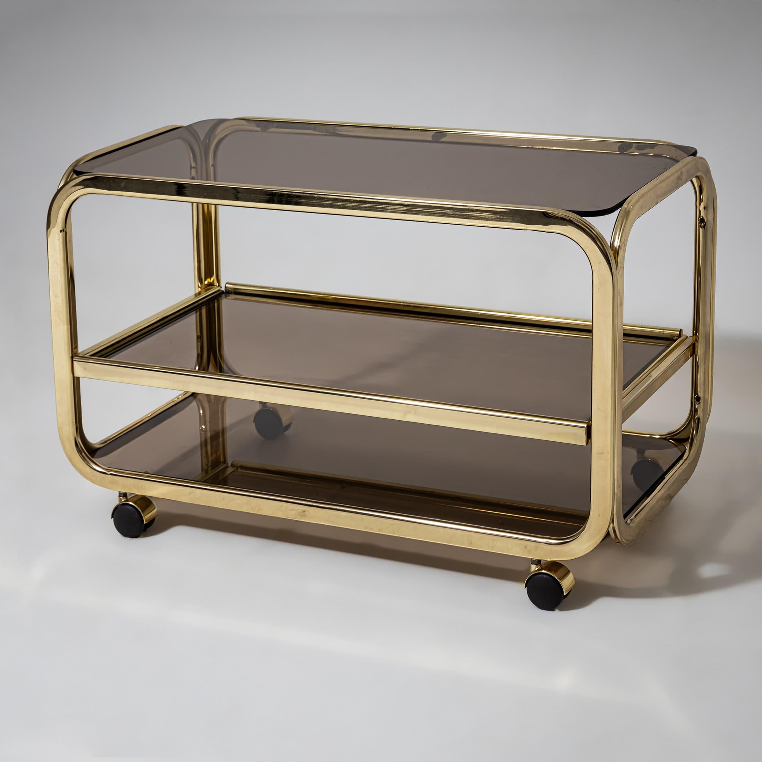 Vintage Barwagen aus Messing und Rauchglas, 1980er Jahre im Zustand „Gut“ im Angebot in Greding, DE
