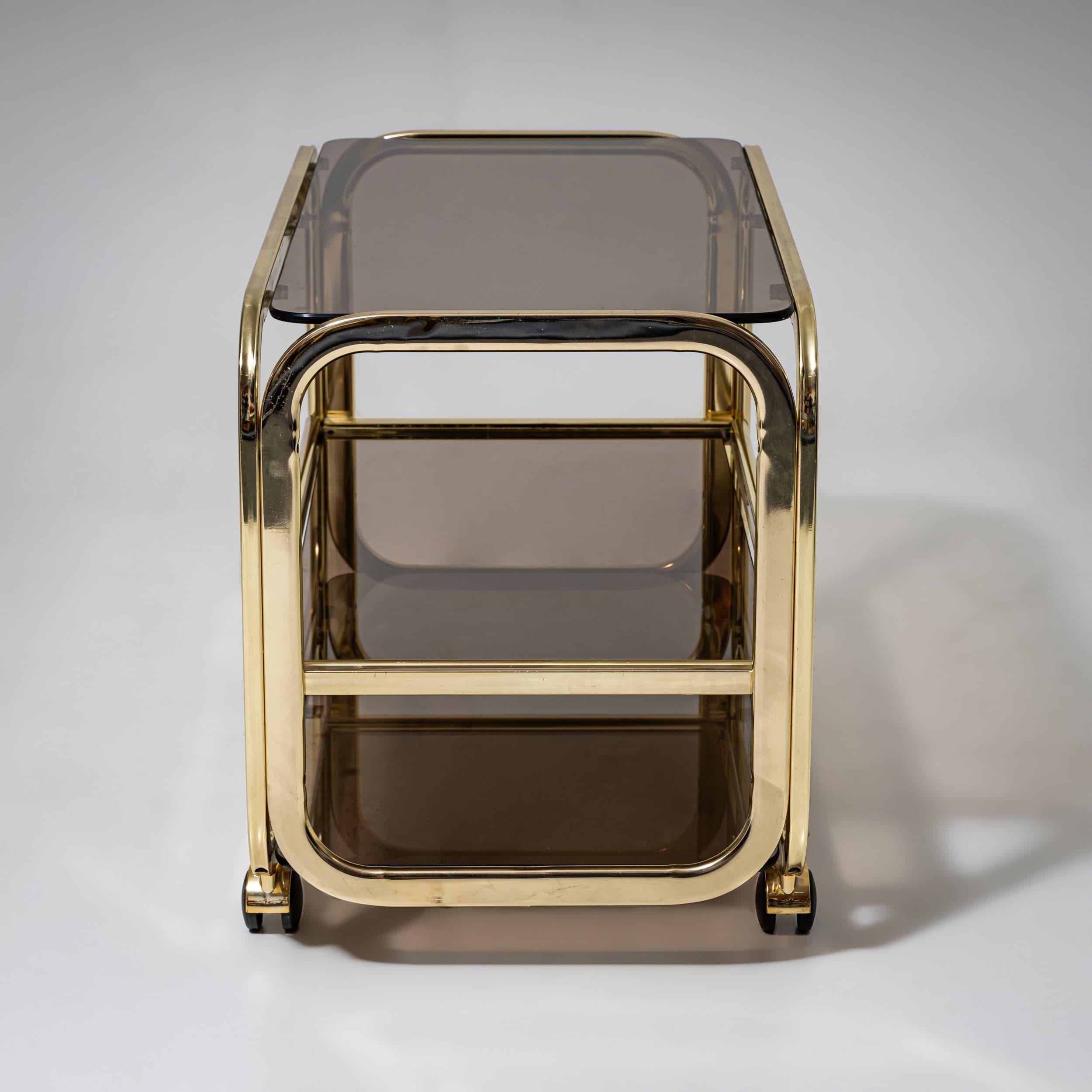 Vintage Barwagen aus Messing und Rauchglas, 1980er Jahre im Angebot 4