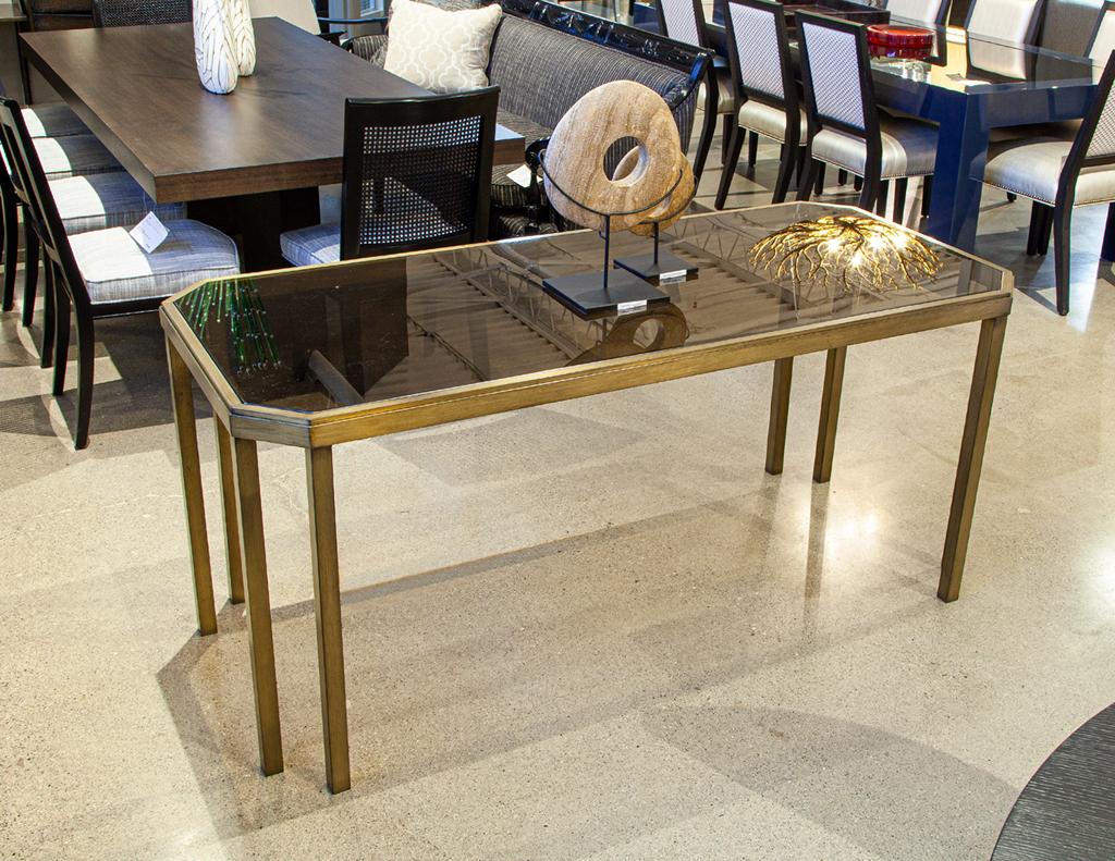 Vintage Brass and Smoked Glass Console Table For Sale 3