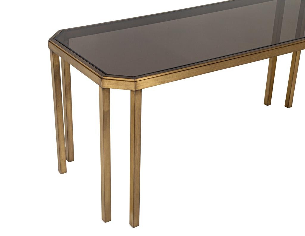 Vintage Brass and Smoked Glass Console Table In Good Condition For Sale In North York, ON