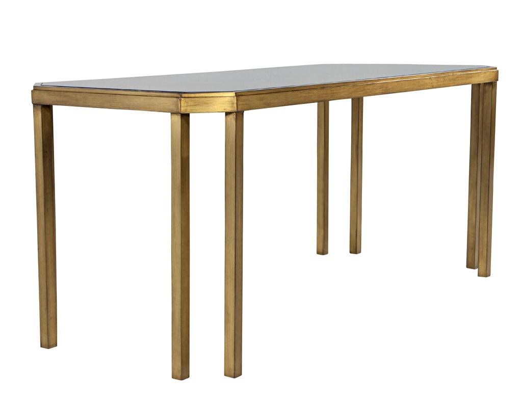 Metal Vintage Brass and Smoked Glass Console Table For Sale