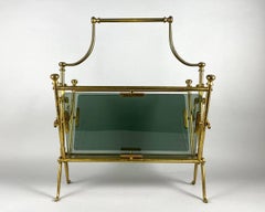 Vintage Brass and Smoked Glass Magazine Stand from France, by Maison Bagues, 60s