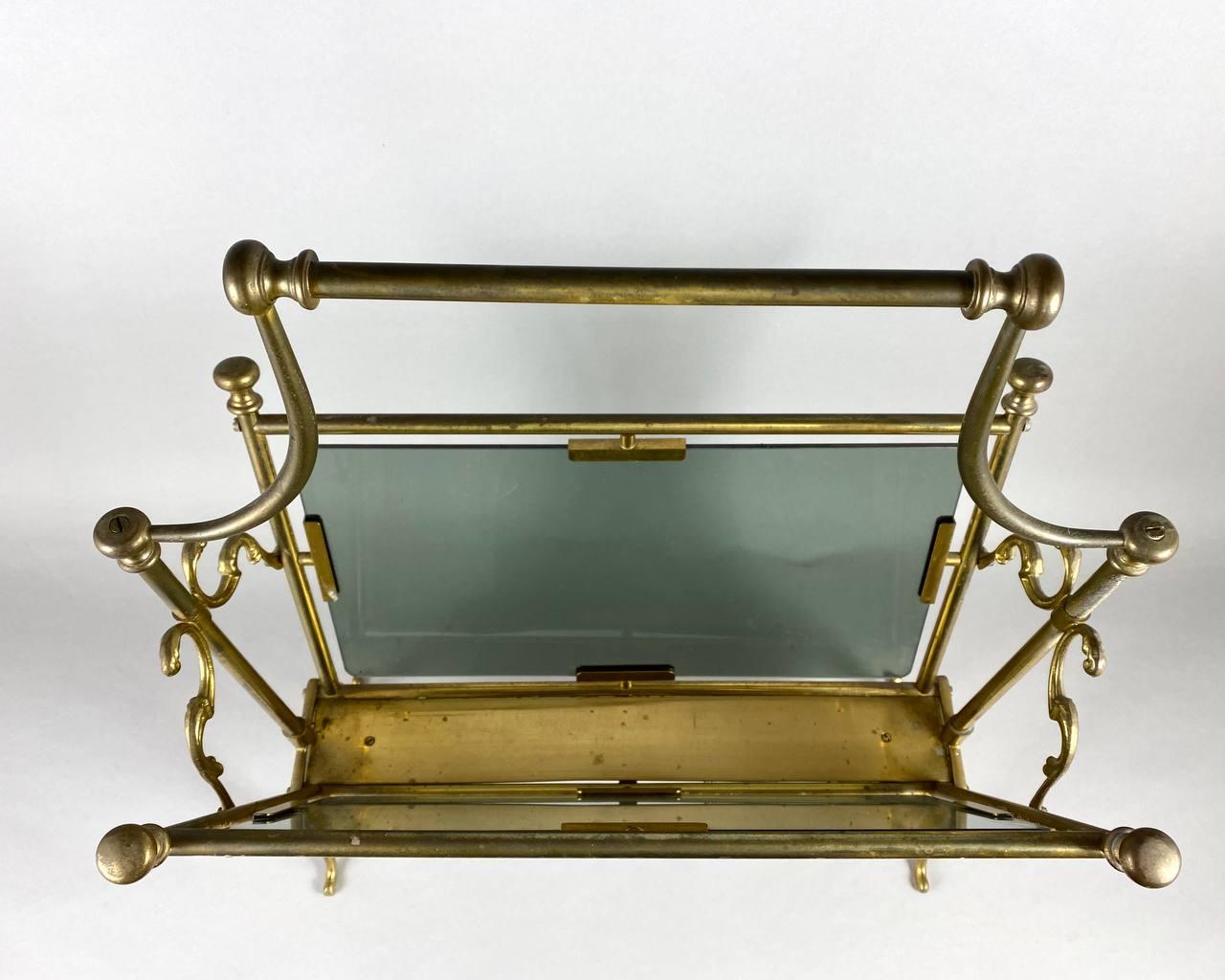 Mid-20th Century Vintage Brass and Smoked Glass Magazine Stand from France, by Maison Bagues, 60s For Sale