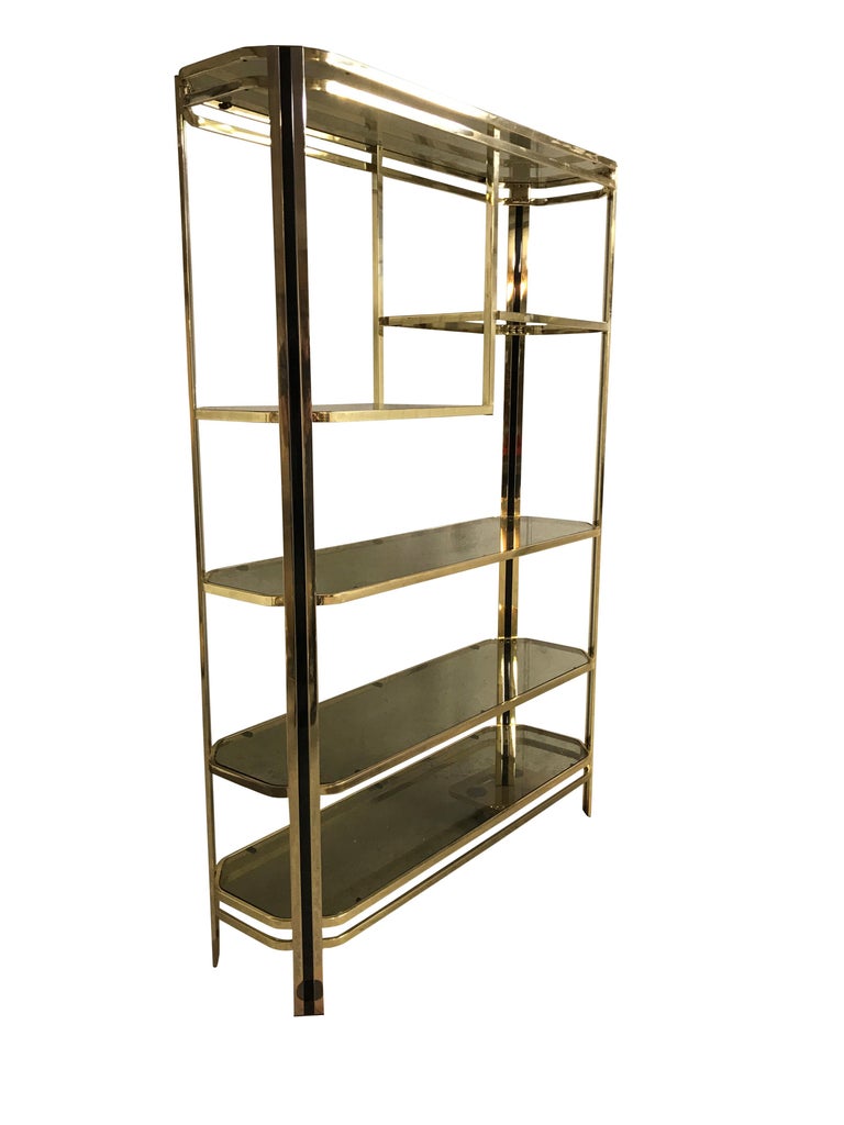 Vintage Brass and Smoked Glass Shelving Unit, 1970s at 1stDibs