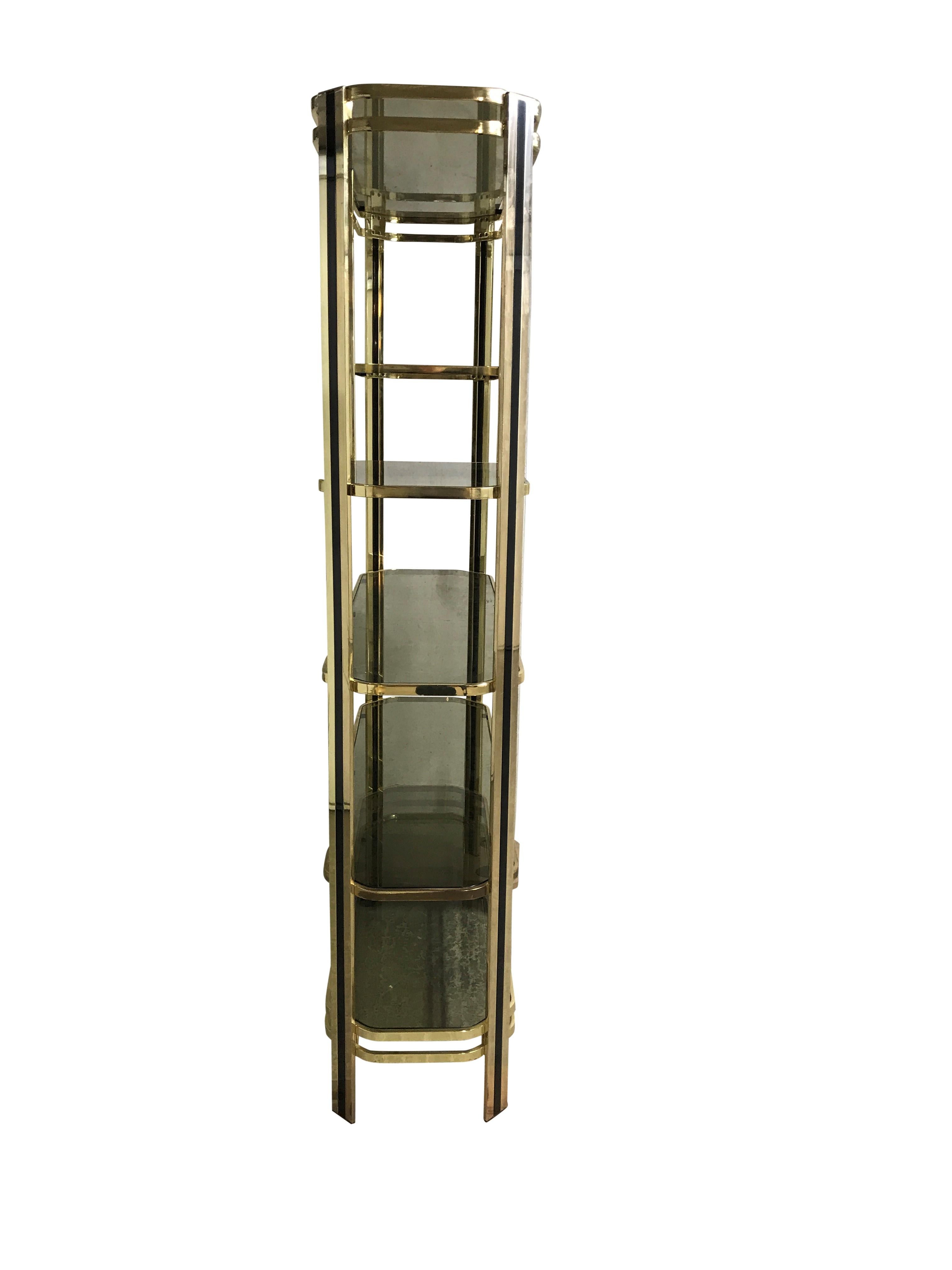 Late 20th Century Vintage Brass and Smoked Glass Shelving Unit, 1970s