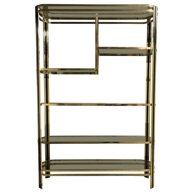 Vintage Brass and Smoked Glass Shelving Unit, 1970s at 1stDibs