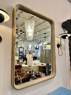 Vintage Brass and Stitched Leather Frame Oversized Mirror