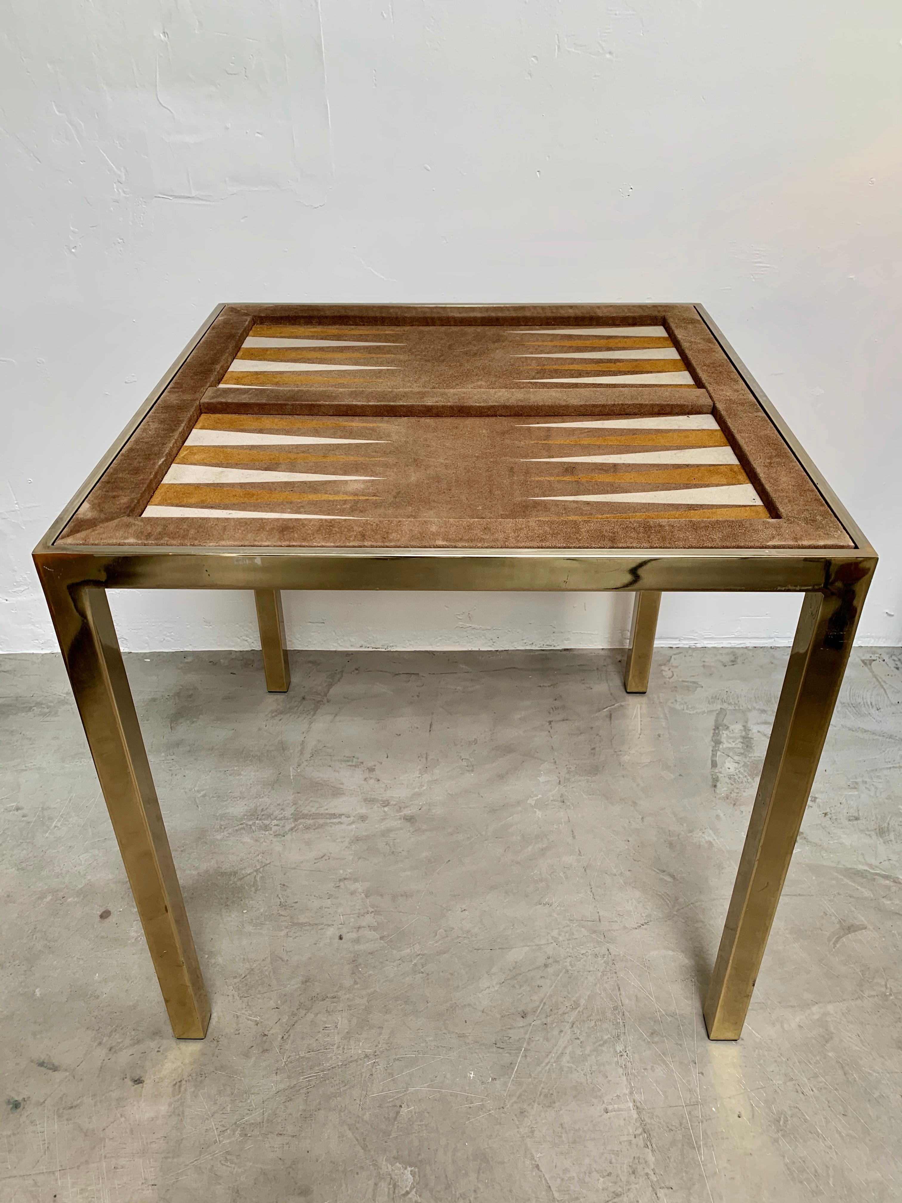 Vintage Brass and Suede Backgammon Table by Milo Baughman 3