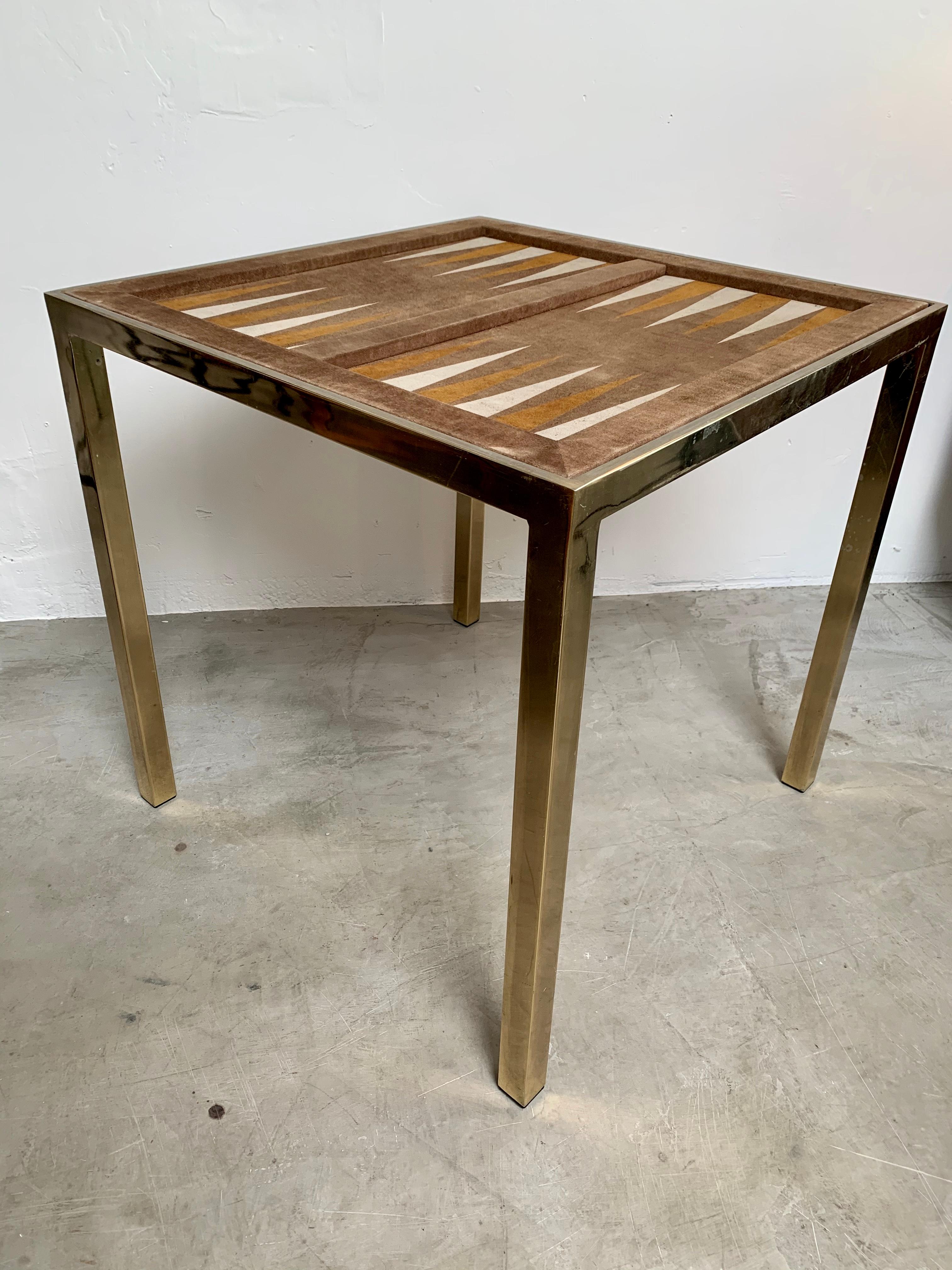 Vintage Brass and Suede Backgammon Table by Milo Baughman 7