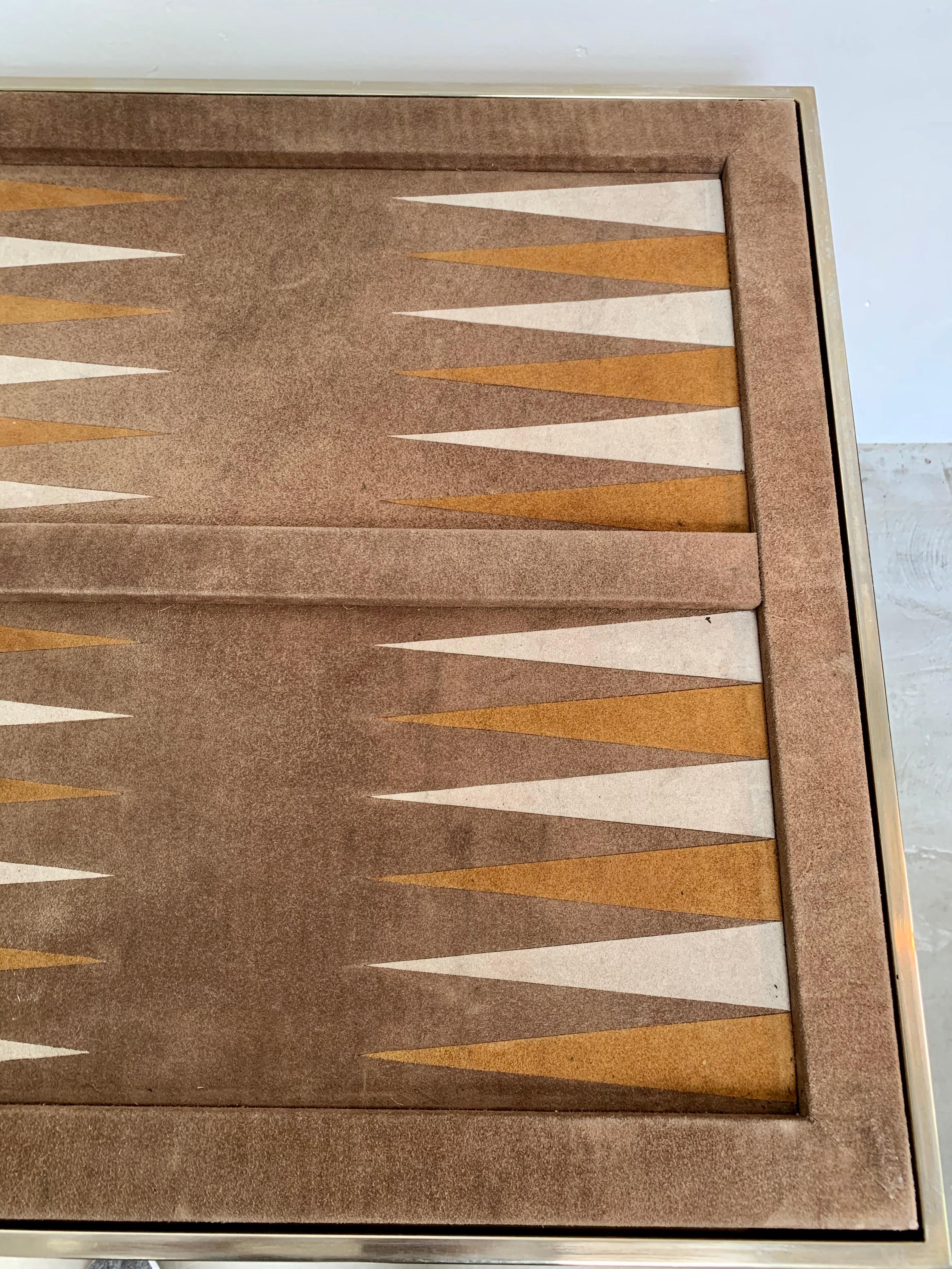 Vintage Brass and Suede Backgammon Table by Milo Baughman 8