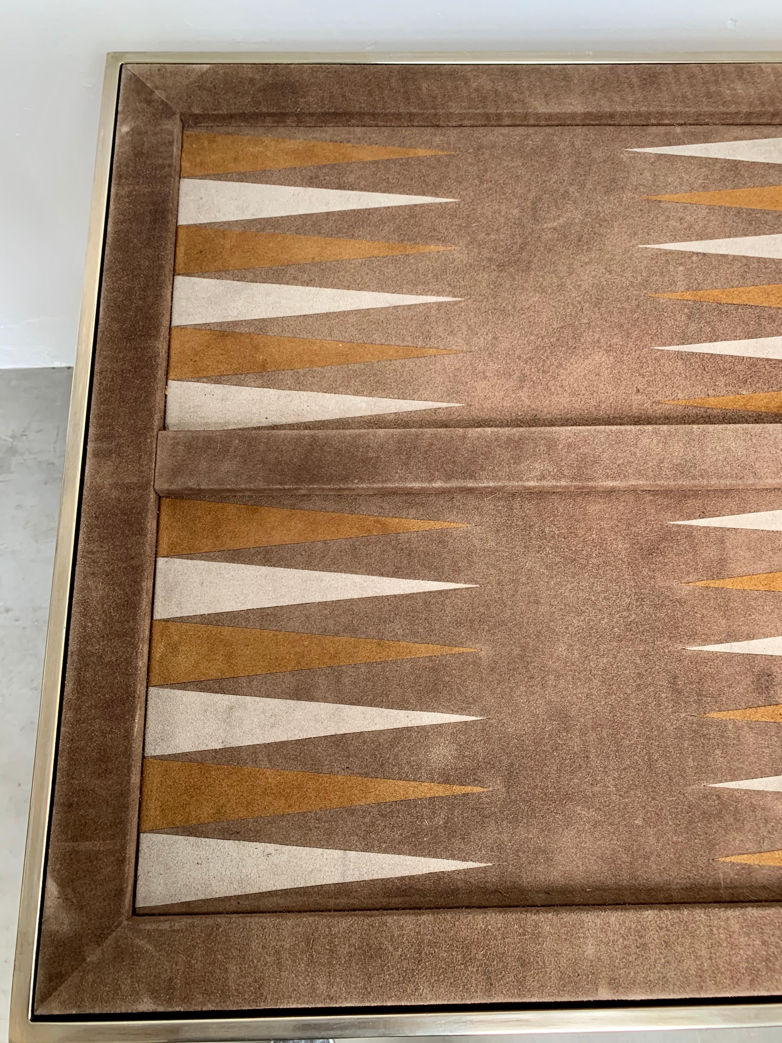 Vintage Brass and Suede Backgammon Table by Milo Baughman 9