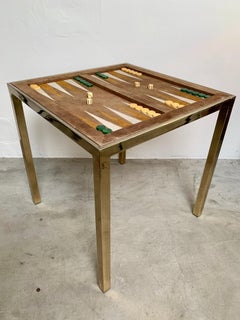 Vintage Brass and Suede Backgammon Table by Milo Baughman
