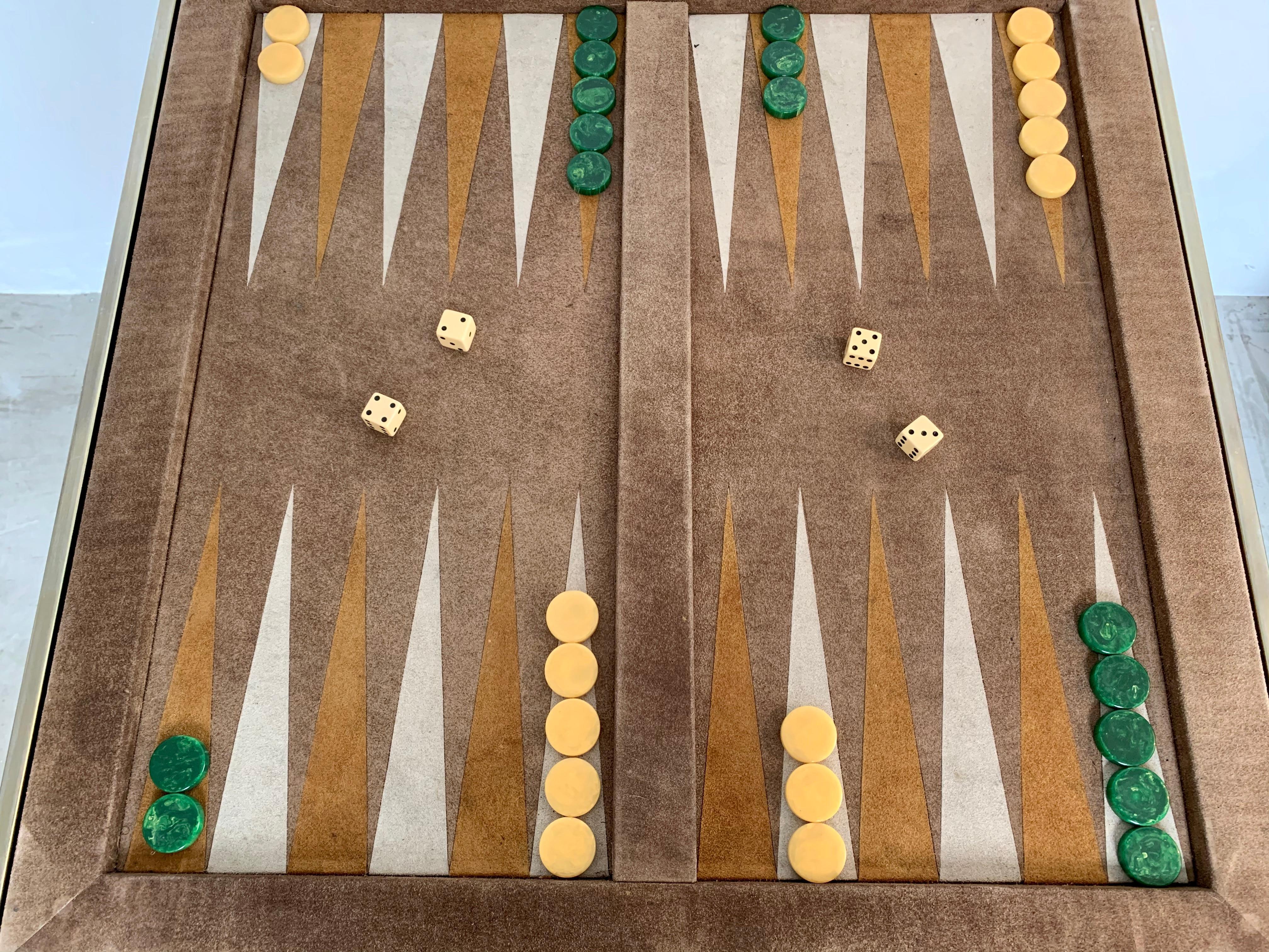 Vintage Brass and Suede Backgammon Table by Milo Baughman 1