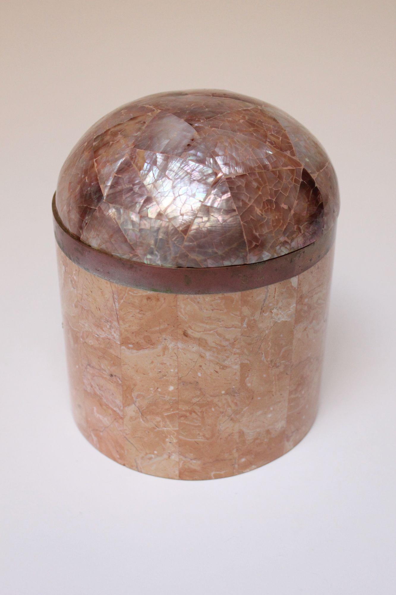 Hollywood Regency Vintage Brass and Tessellated Stone Dome-Lidded Box After Maitland Smith For Sale