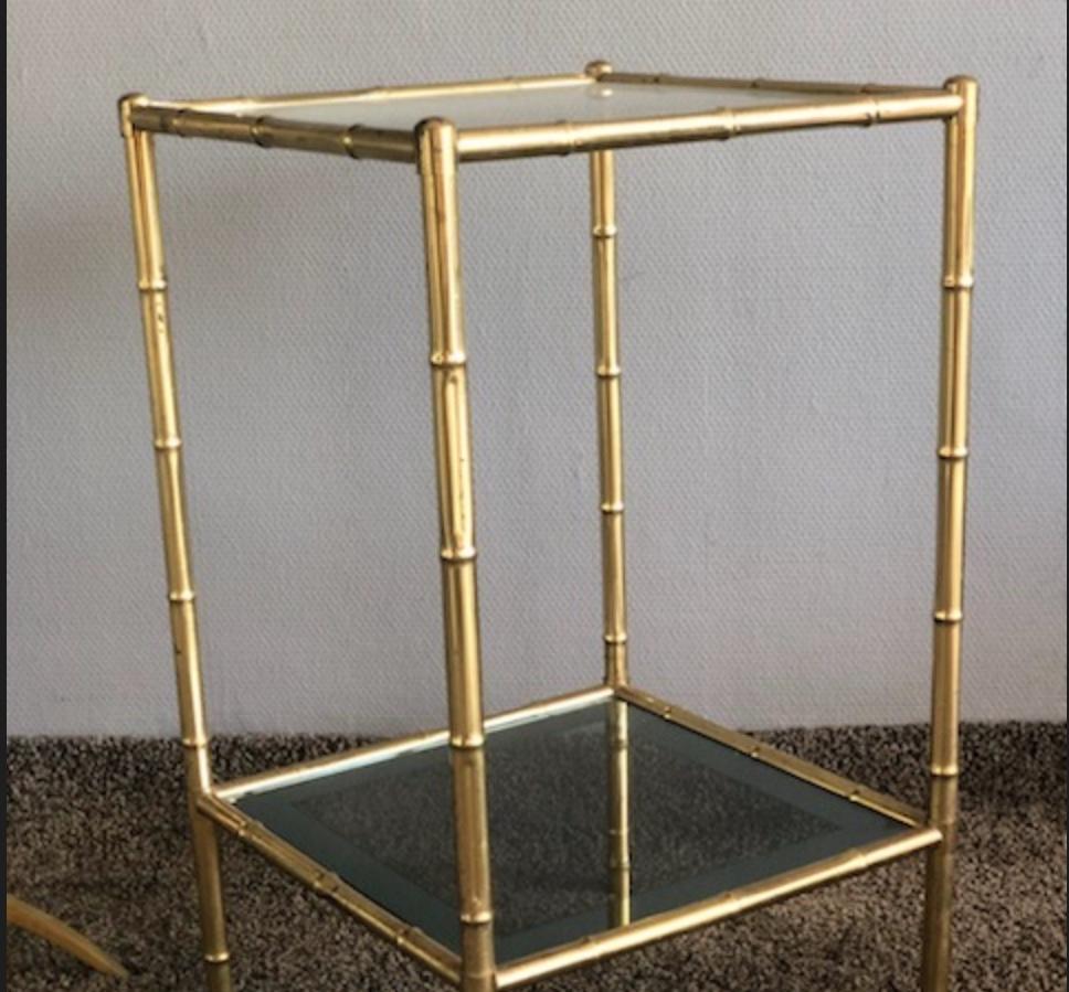 French Vintage Brass and Tinted Glass Console Table, 1960s For Sale