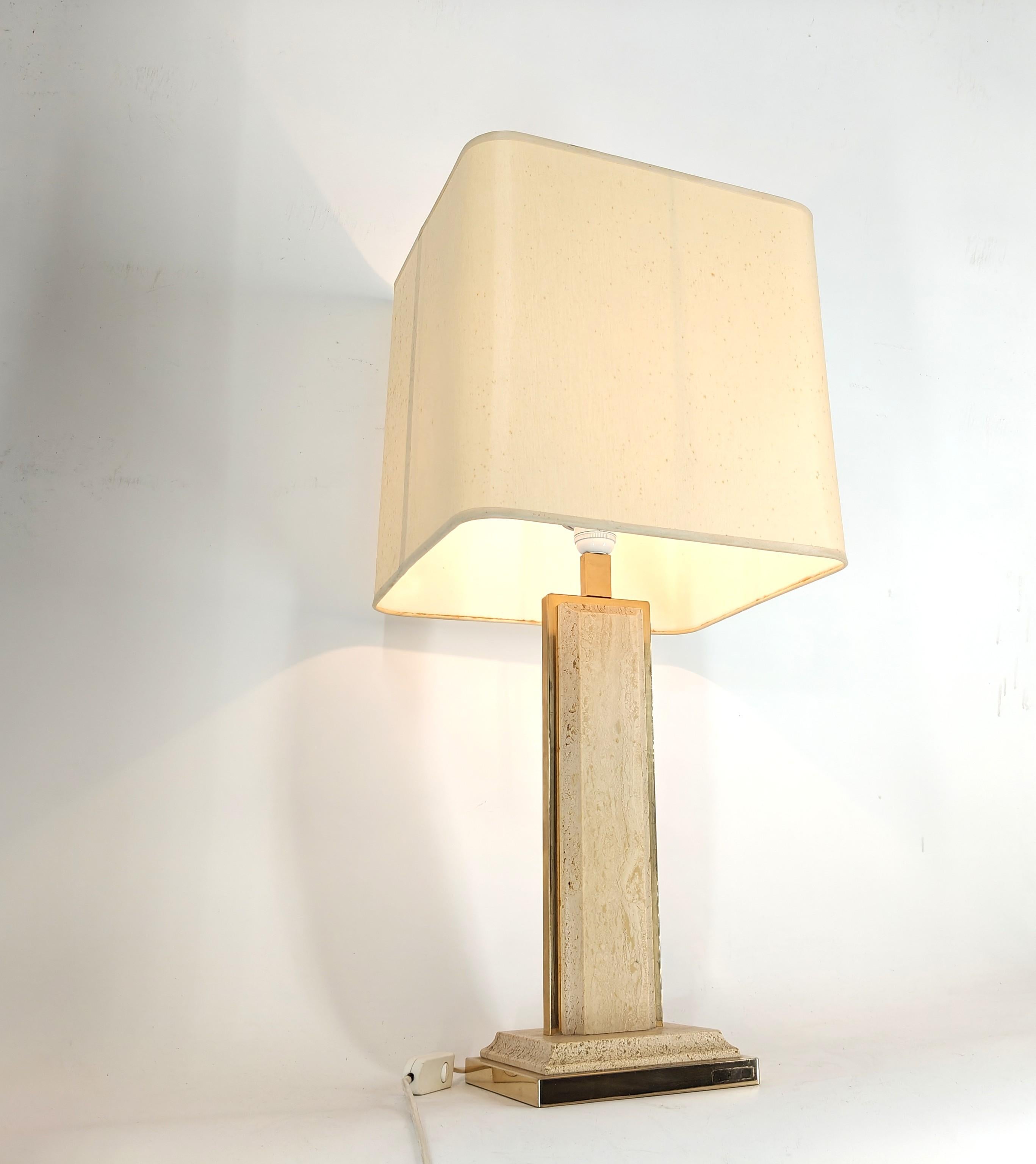 Vintage brass and travertine table lamp by Fedam, 1970s For Sale 3