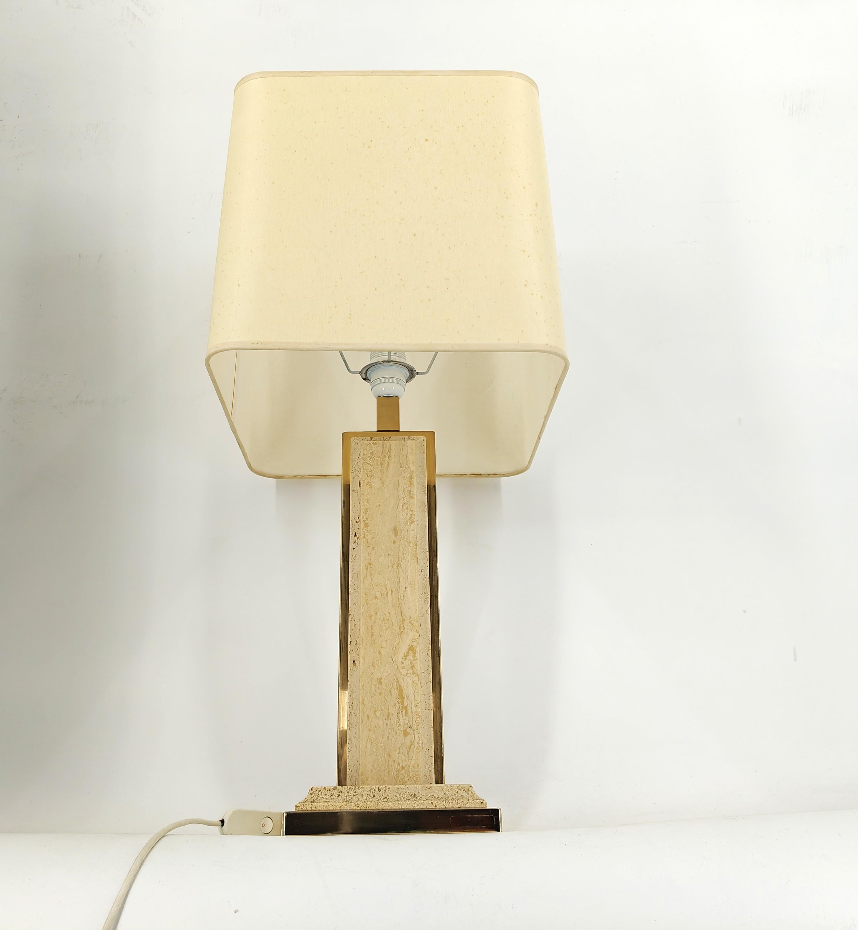 Belgian Vintage brass and travertine table lamp by Fedam, 1970s For Sale