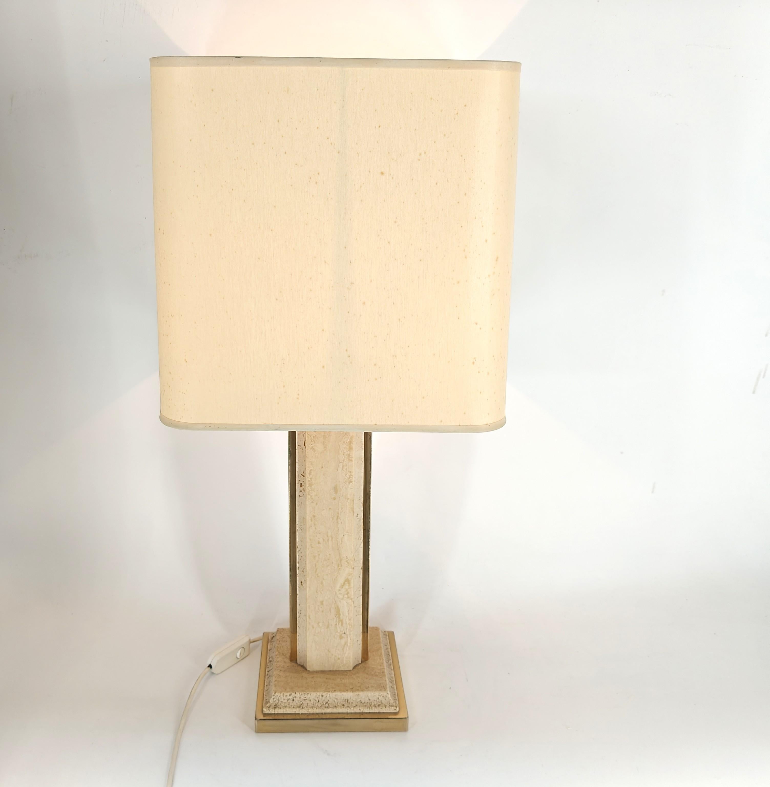 Late 20th Century Vintage brass and travertine table lamp by Fedam, 1970s For Sale