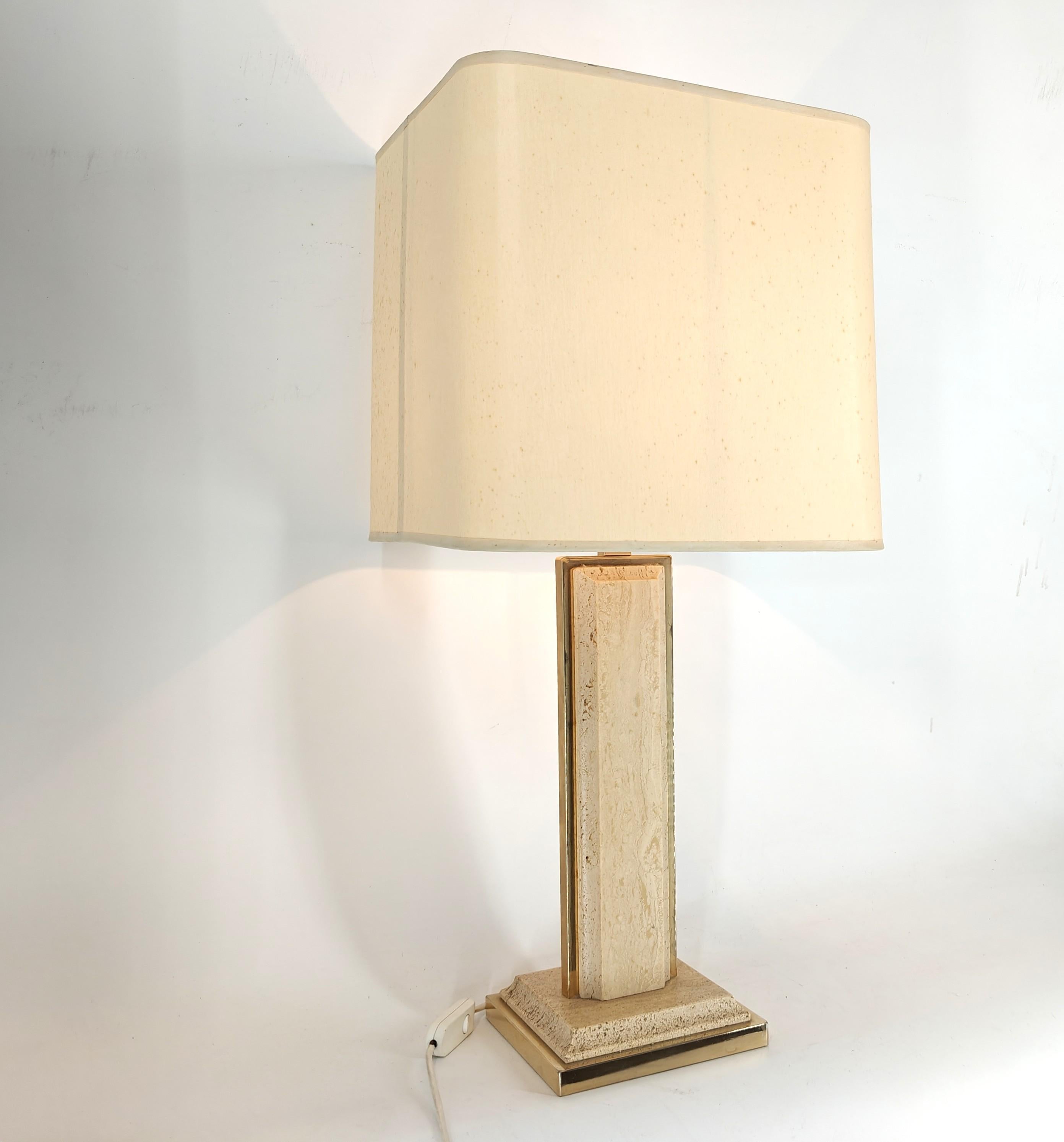 Vintage brass and travertine table lamp by Fedam, 1970s For Sale 2