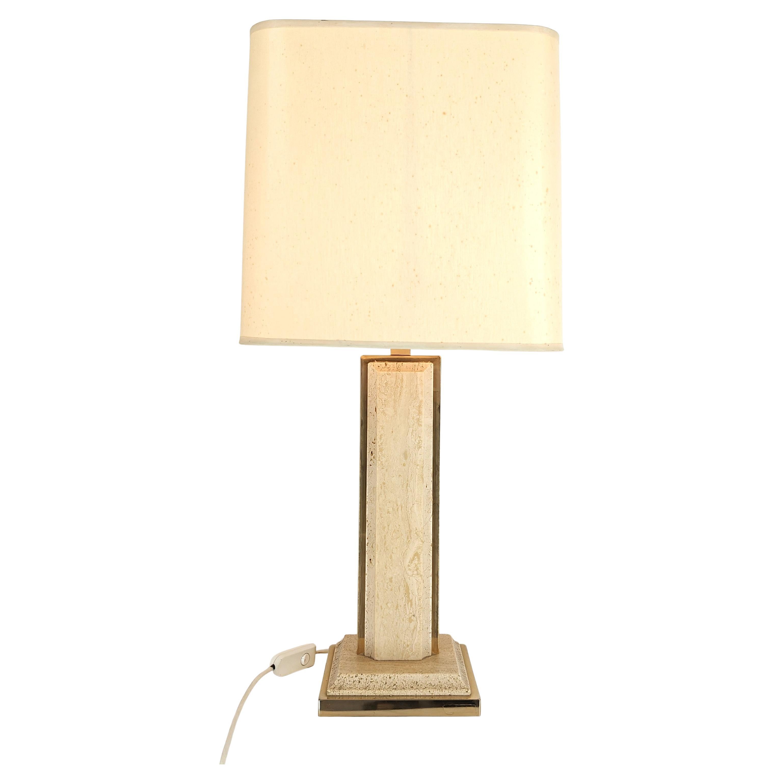 Vintage brass and travertine table lamp by Fedam, 1970s For Sale