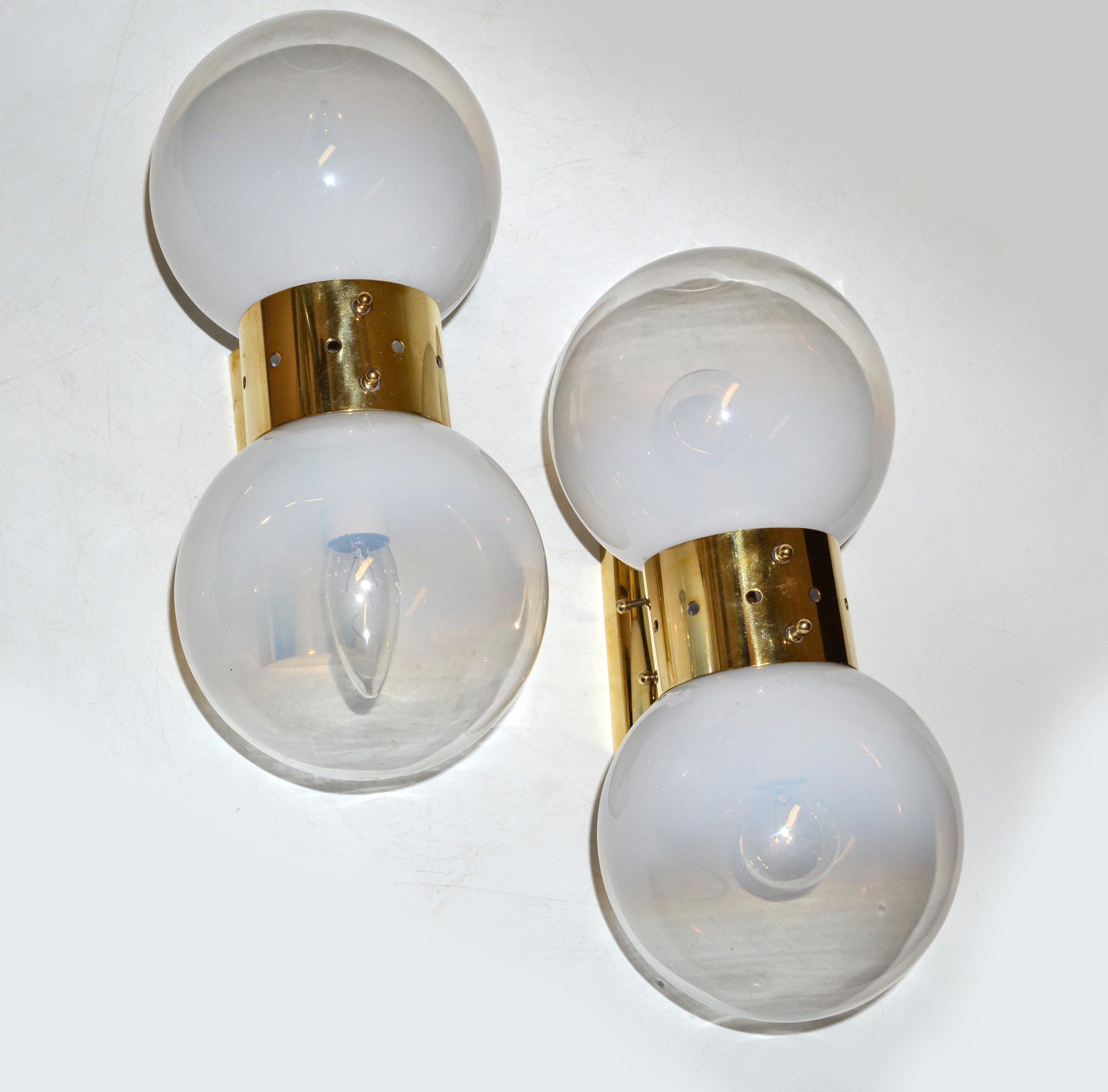 Vintage Brass and Two Light Blown Murano Glass Sconces Made in Italy For Sale 2