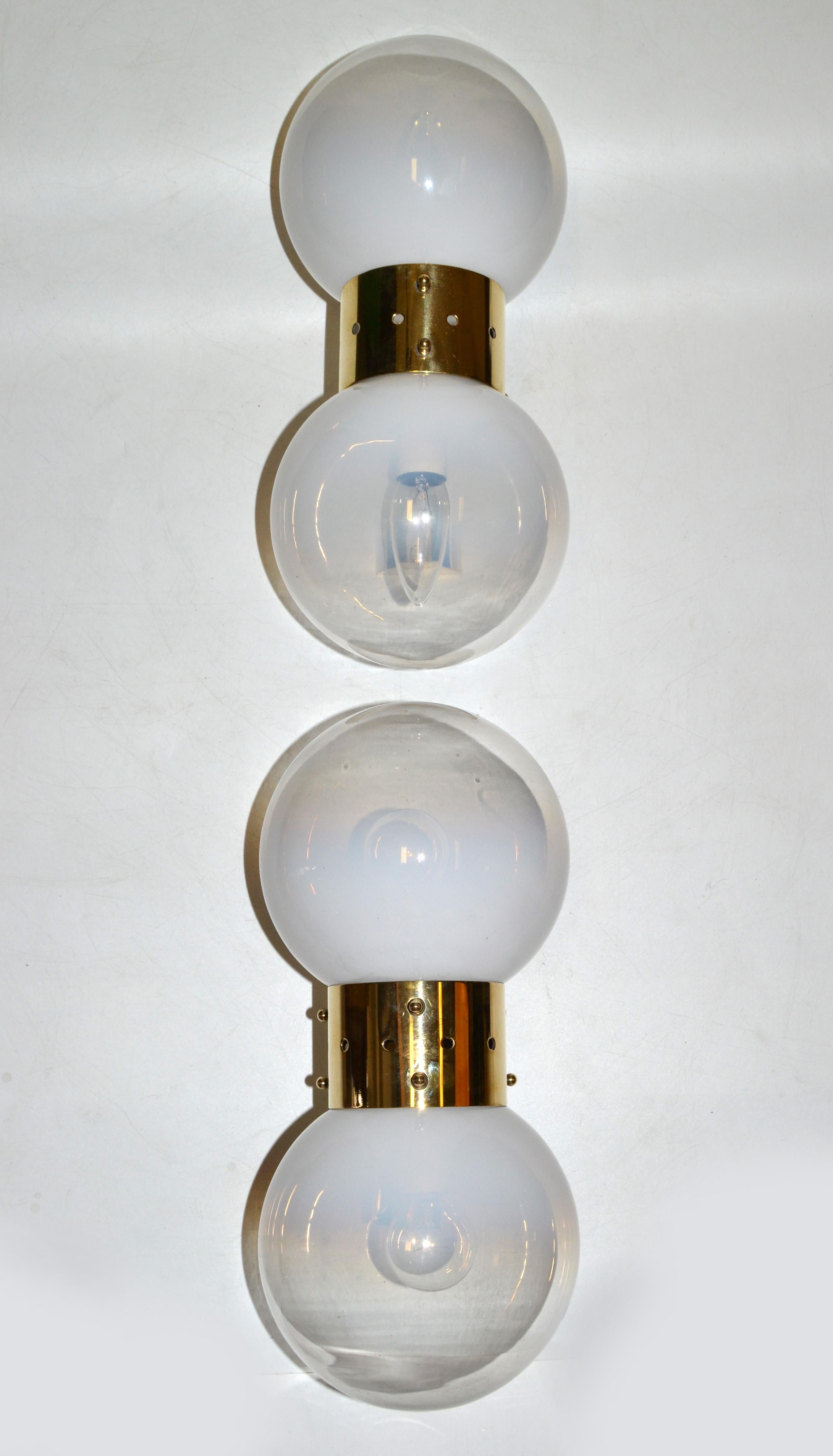 Vintage Brass and Two Light Blown Murano Glass Sconces Made in Italy For Sale 3