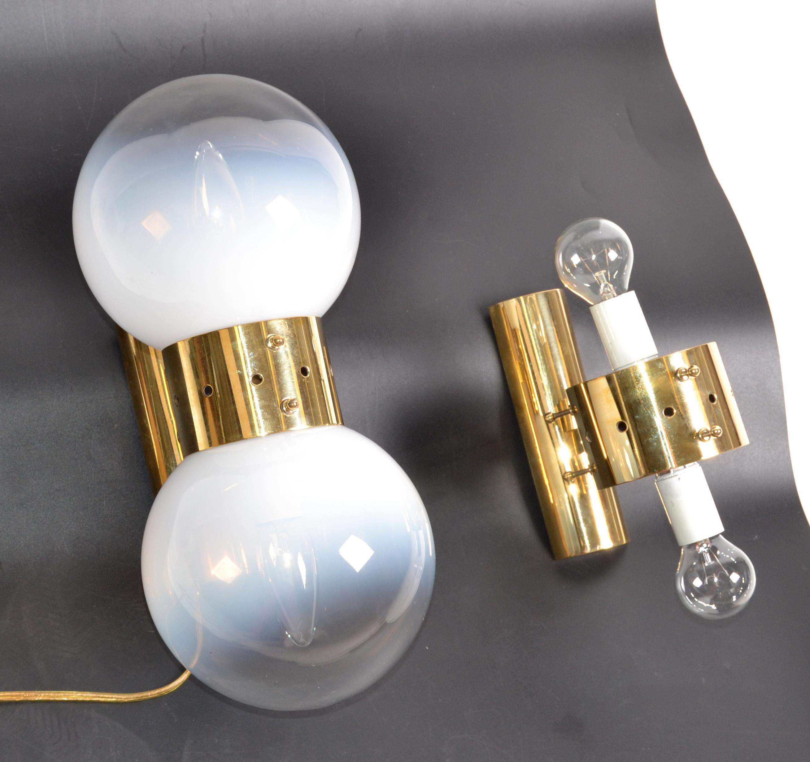 Vintage Brass and Two Light Blown Murano Glass Sconces Made in Italy For Sale 4