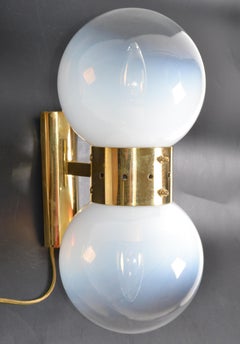 Vintage Brass and Two Light Blown Murano Glass Sconces Made in Italy