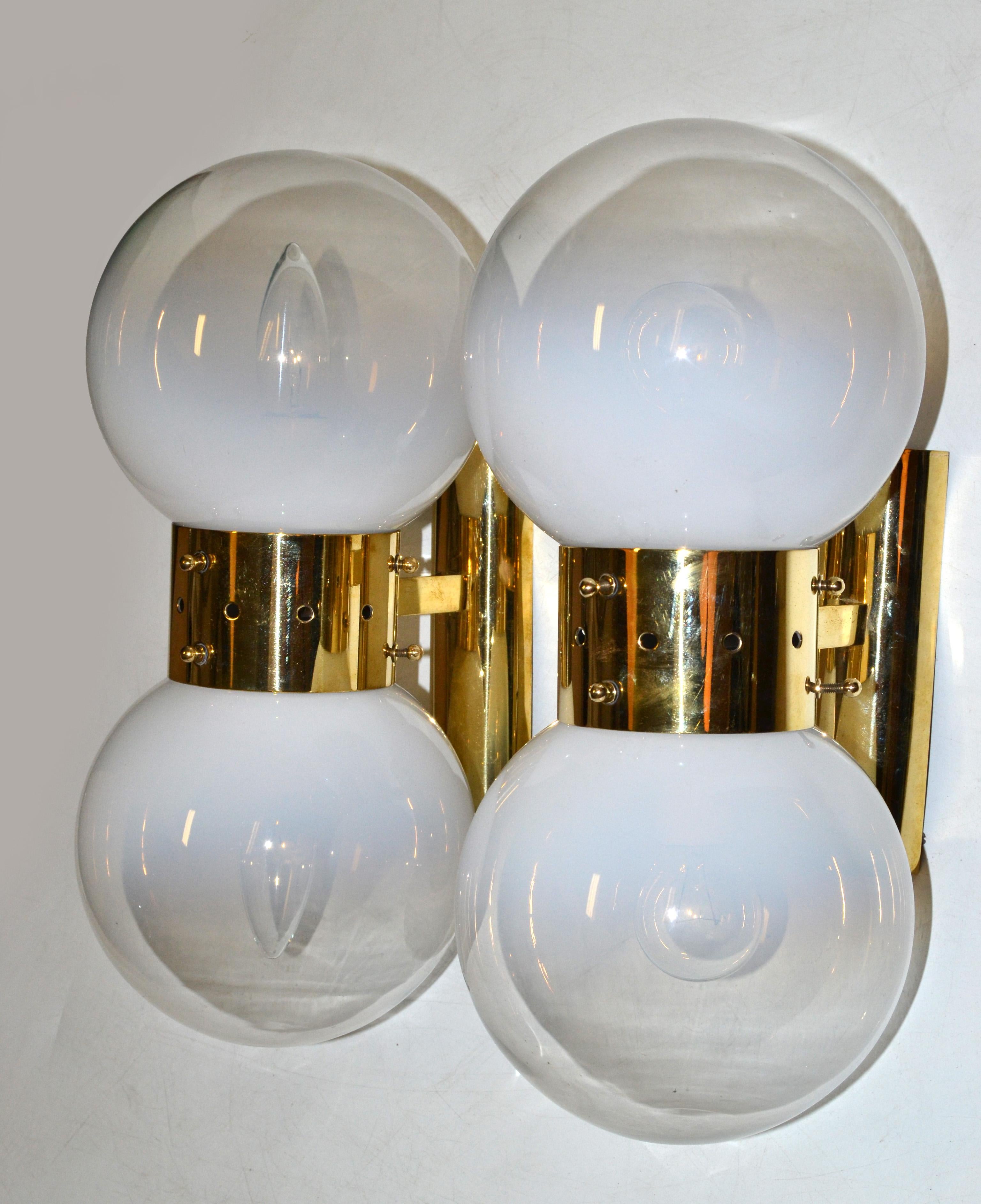 Vintage Brass and Two Light Blown Murano Glass Sconces Made in Italy In Good Condition For Sale In Miami, FL