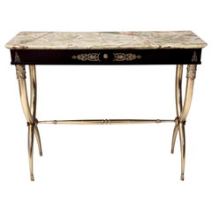 Vintage Brass and Walnut Console with an Onyx Top Ascribable to T. Buzzi, Italy